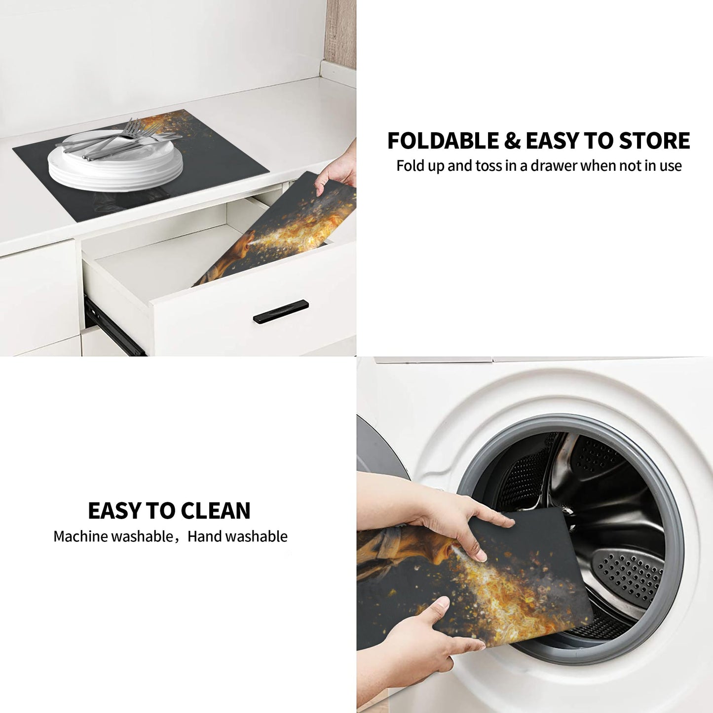 2-pack  Water-Absorbent Kitchen Drying Mat – Anti-Slip Microfiber Dish Mat for Countertops – Fast Drying & Foldable – Artistic Design – 18x16 Inches