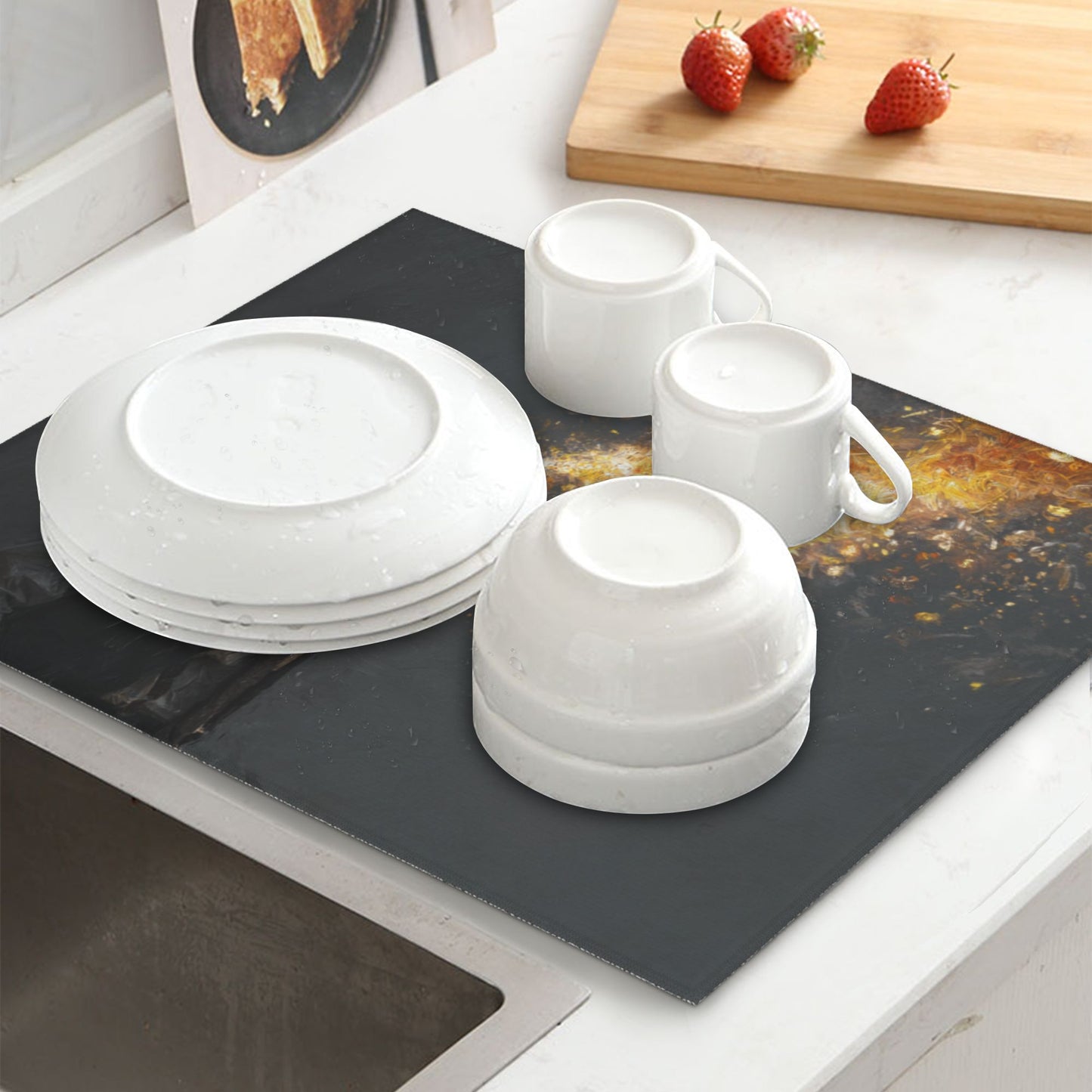 2-pack  Water-Absorbent Kitchen Drying Mat – Anti-Slip Microfiber Dish Mat for Countertops – Fast Drying & Foldable – Artistic Design – 18x16 Inches