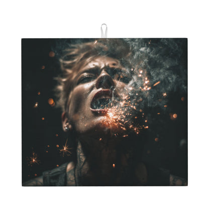 2-Pack Kitchen Counter Dish Drying Mats – Absorbent & Quick-Dry with Anti-Slip Backing – Foldable with Hanging Loop – Artistic Dark Spark Design – 18 x 16 in