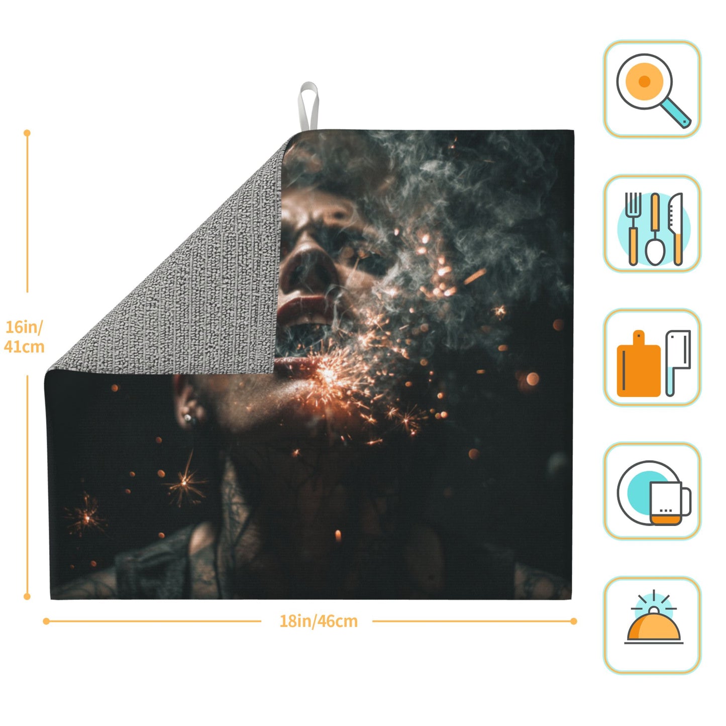 2-Pack Kitchen Counter Dish Drying Mats – Absorbent & Quick-Dry with Anti-Slip Backing – Foldable with Hanging Loop – Artistic Dark Spark Design – 18 x 16 in