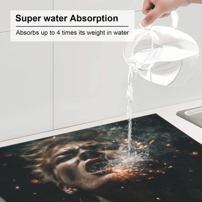 2-Pack Kitchen Counter Dish Drying Mats – Absorbent & Quick-Dry with Anti-Slip Backing – Foldable with Hanging Loop – Artistic Dark Spark Design – 18 x 16 in