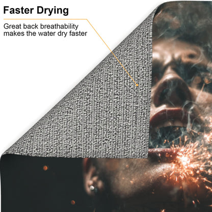 2-Pack Kitchen Counter Dish Drying Mats – Absorbent & Quick-Dry with Anti-Slip Backing – Foldable with Hanging Loop – Artistic Dark Spark Design – 18 x 16 in