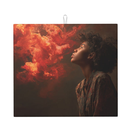 2-Piece Kitchen Counter Drying Mats – High Absorbency & Fast Dry – Non-Slip Base – Foldable with Hanging Loop – Artistic Red Smoke Design – 18 x 16 Inches