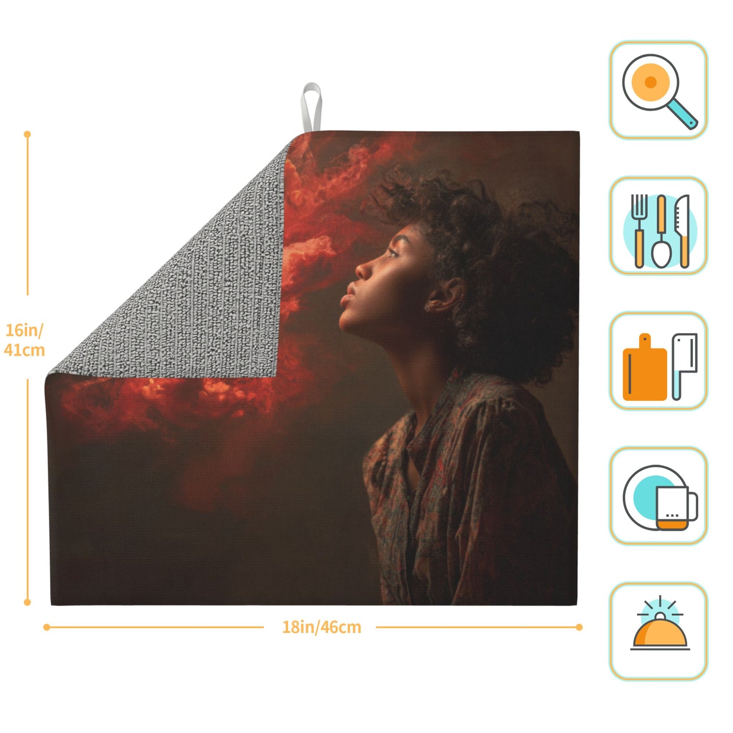 2-Piece Kitchen Counter Drying Mats – High Absorbency & Fast Dry – Non-Slip Base – Foldable with Hanging Loop – Artistic Red Smoke Design – 18 x 16 Inches