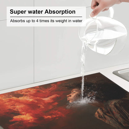 2-Piece Kitchen Counter Drying Mats – High Absorbency & Fast Dry – Non-Slip Base – Foldable with Hanging Loop – Artistic Red Smoke Design – 18 x 16 Inches