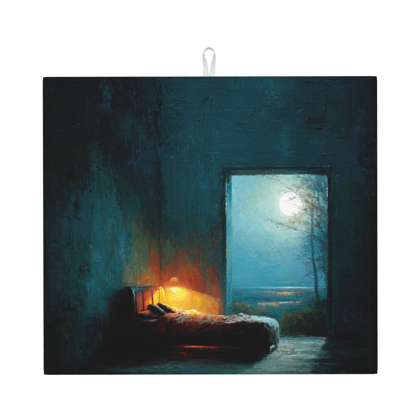 2-Pack Absorbent Kitchen Drying Mats – Artistic Moonlight Bedroom Design – Non-Slip, Fast-Dry, Foldable – Machine Washable – 18 x 16 Inches