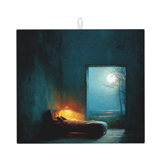 2-Pack Absorbent Kitchen Drying Mats – Artistic Moonlight Bedroom Design – Non-Slip, Fast-Dry, Foldable – Machine Washable – 18 x 16 Inches