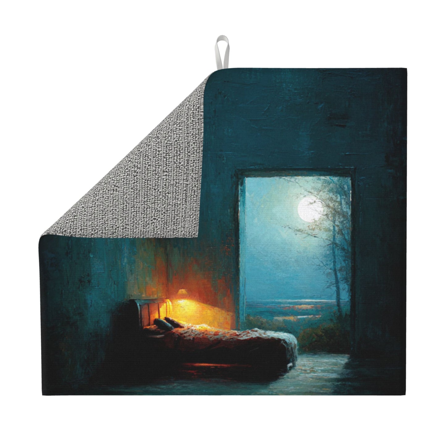 2-Pack Absorbent Kitchen Drying Mats – Artistic Moonlight Bedroom Design – Non-Slip, Fast-Dry, Foldable – Machine Washable – 18 x 16 Inches