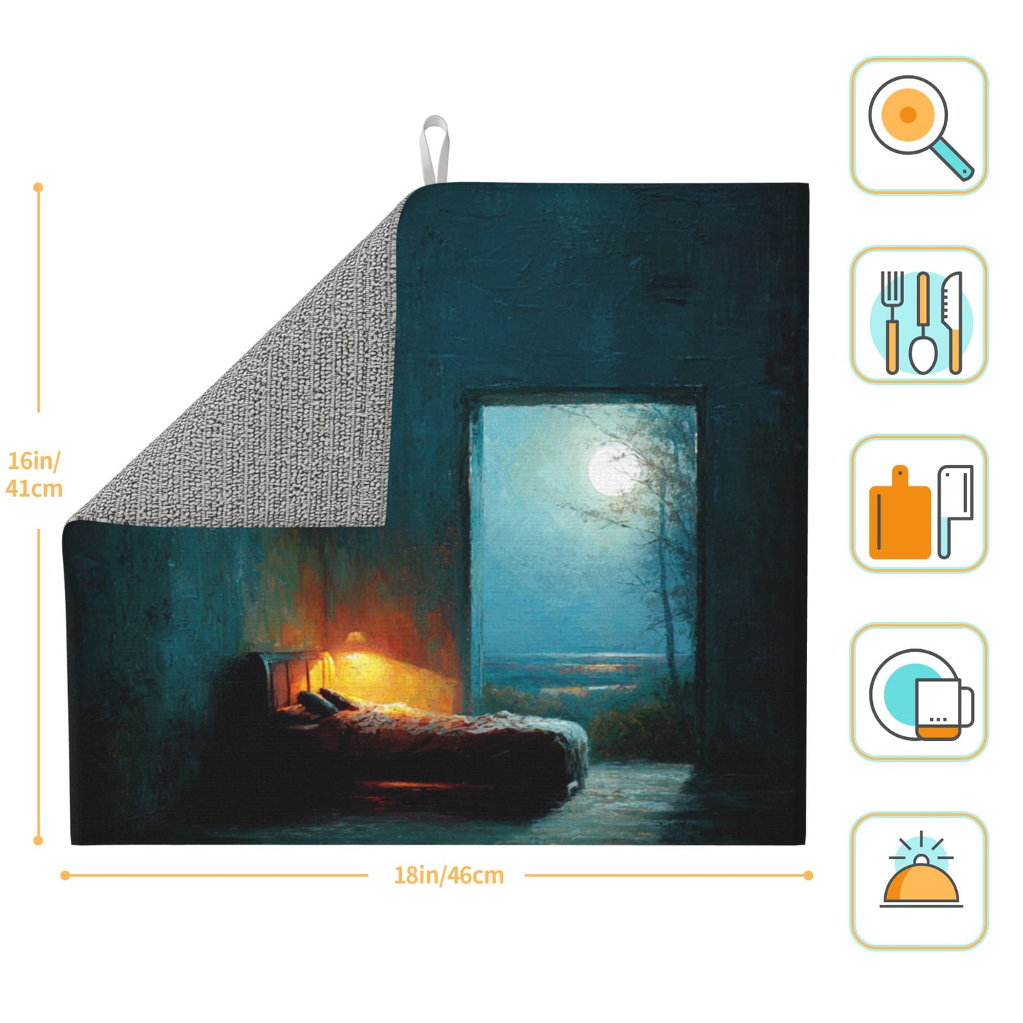 2-Pack Absorbent Kitchen Drying Mats – Artistic Moonlight Bedroom Design – Non-Slip, Fast-Dry, Foldable – Machine Washable – 18 x 16 Inches