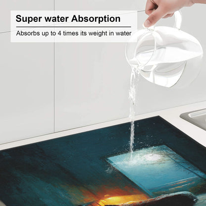 2-Pack Absorbent Kitchen Drying Mats – Artistic Moonlight Bedroom Design – Non-Slip, Fast-Dry, Foldable – Machine Washable – 18 x 16 Inches