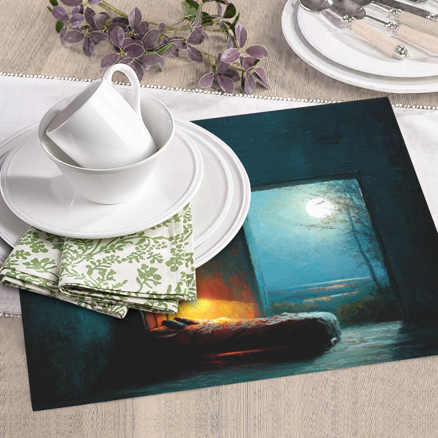 2-Pack Absorbent Kitchen Drying Mats – Artistic Moonlight Bedroom Design – Non-Slip, Fast-Dry, Foldable – Machine Washable – 18 x 16 Inches