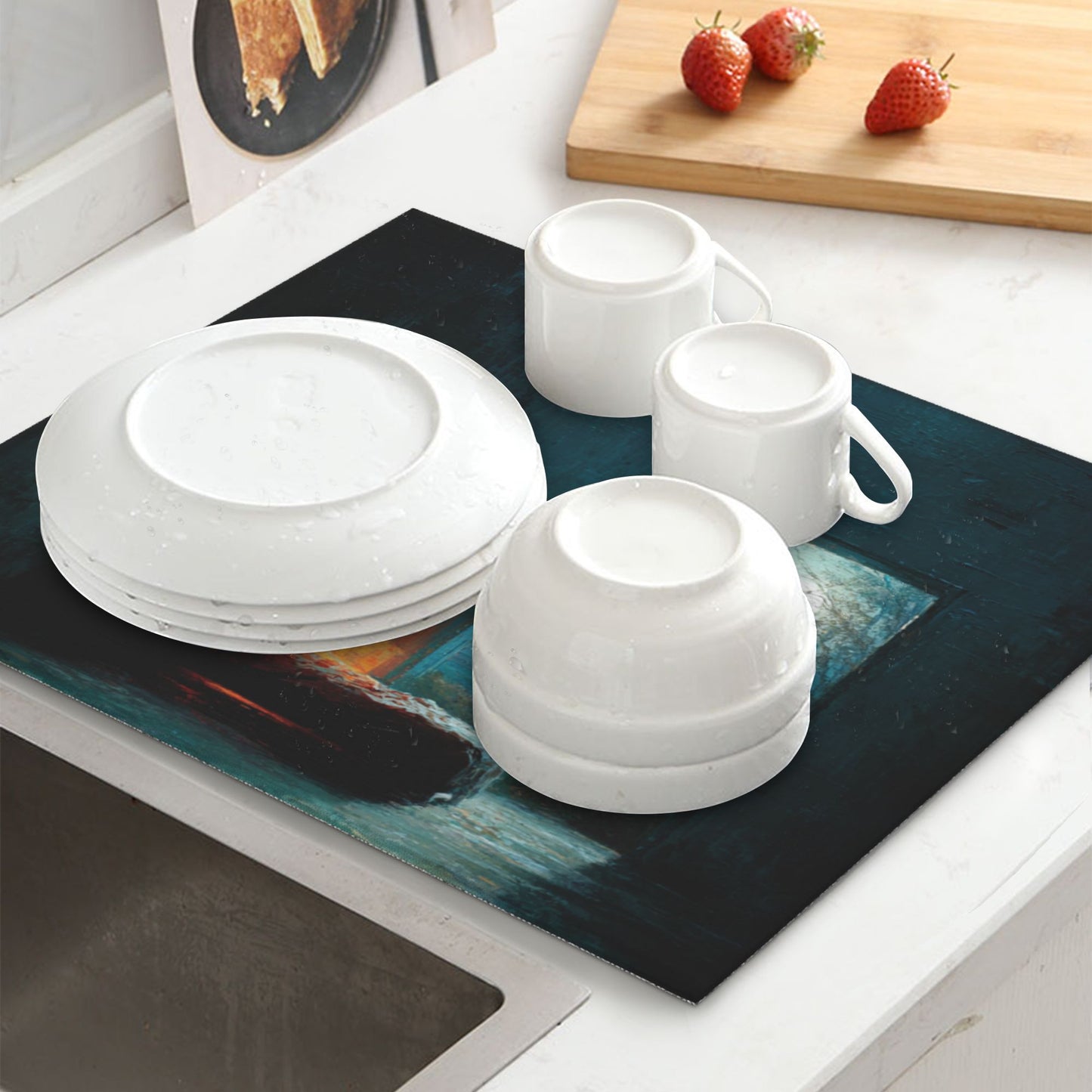 2-Pack Absorbent Kitchen Drying Mats – Artistic Moonlight Bedroom Design – Non-Slip, Fast-Dry, Foldable – Machine Washable – 18 x 16 Inches