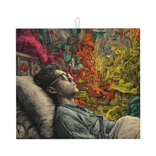 2-Pack Absorbent Dish Drying Mats – Non-Slip Fast-Dry Kitchen Counter Mats – Foldable & Machine Washable – Dream-Inspired Surreal Art Print – 18 x 16 Inches