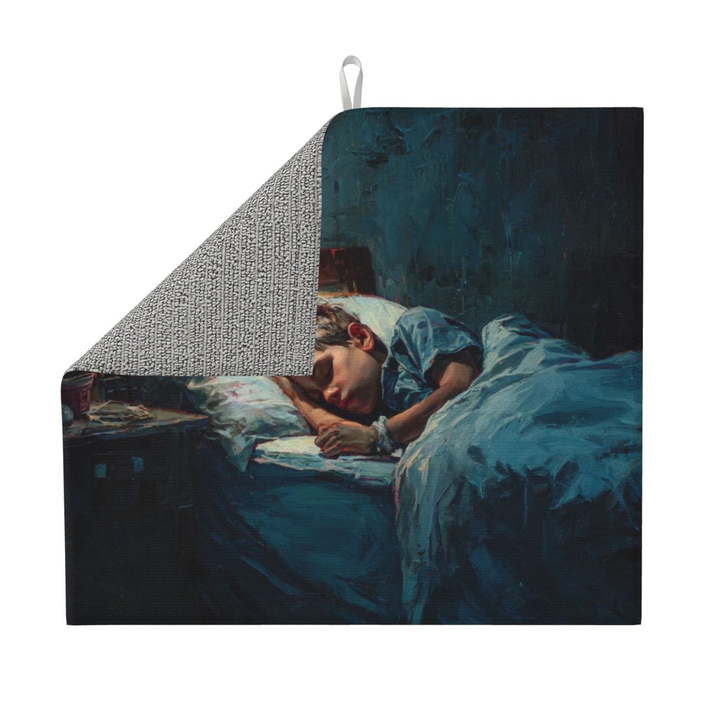 2-Pack Absorbent Kitchen Counter Mats – Calm Sleeping Child Oil Painting Design – Fast-Drying, Non-Slip, Foldable, Machine Washable – 18 x 16 Inches