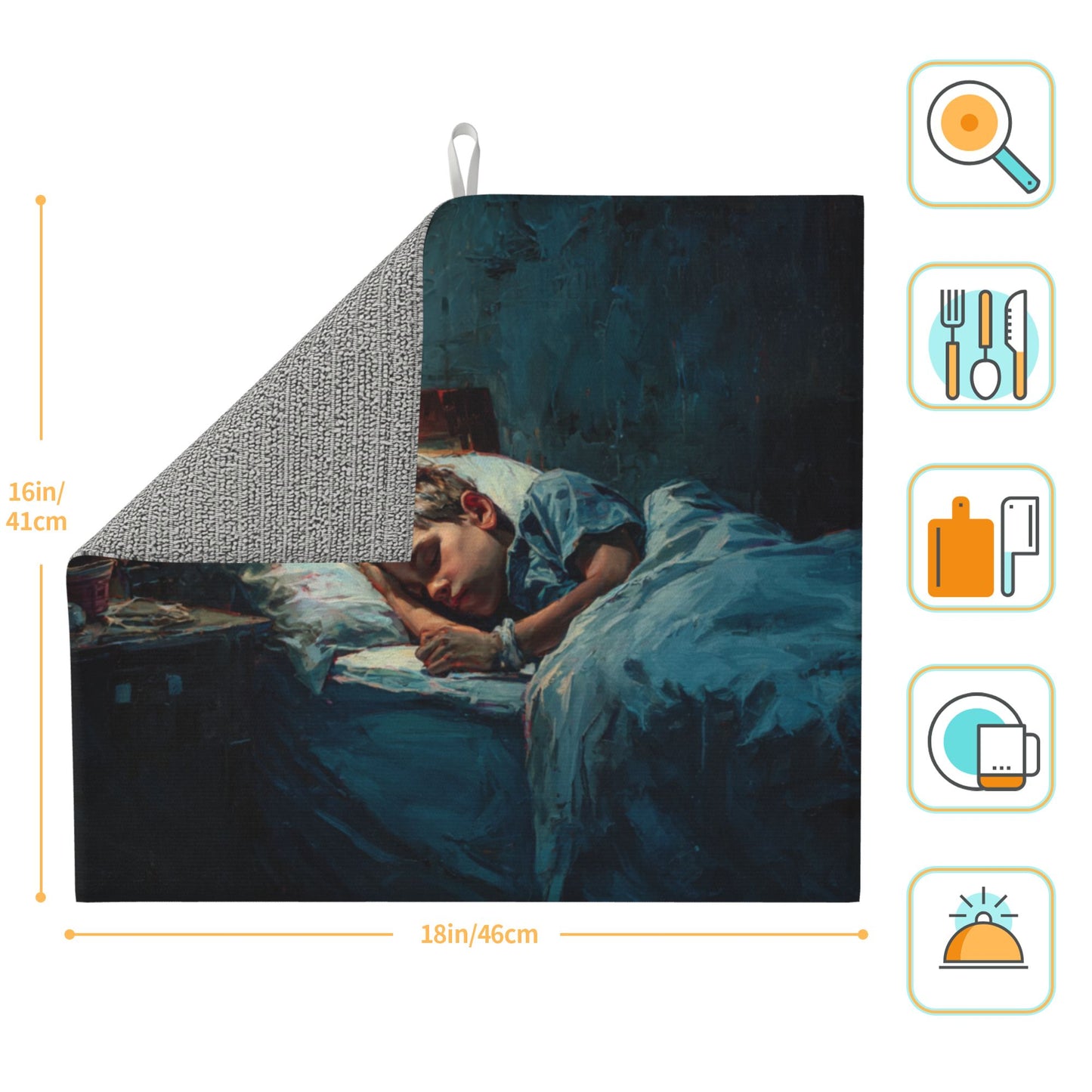 2-Pack Absorbent Kitchen Counter Mats – Calm Sleeping Child Oil Painting Design – Fast-Drying, Non-Slip, Foldable, Machine Washable – 18 x 16 Inches