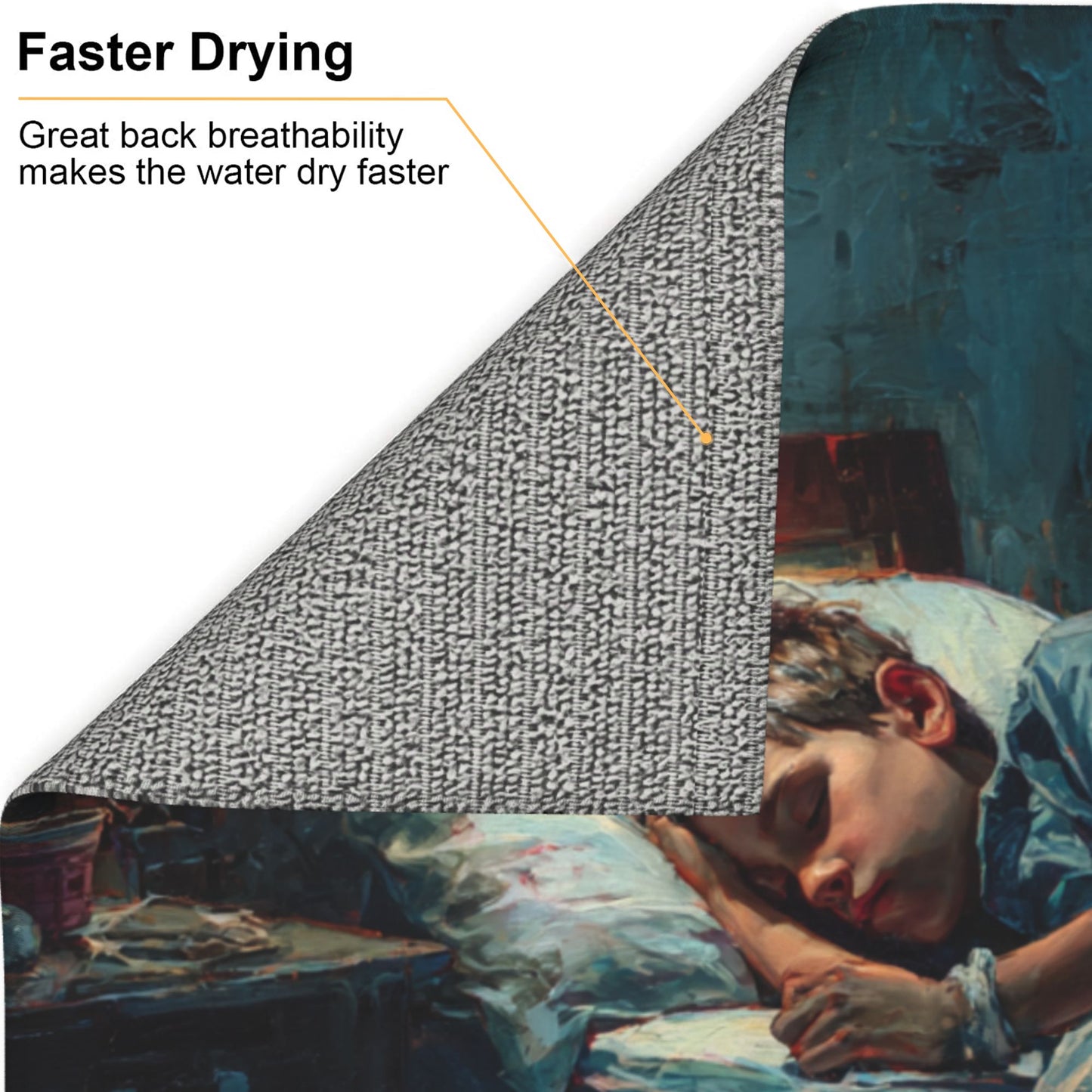 2-Pack Absorbent Kitchen Counter Mats – Calm Sleeping Child Oil Painting Design – Fast-Drying, Non-Slip, Foldable, Machine Washable – 18 x 16 Inches
