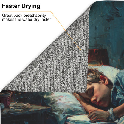 2-Pack Absorbent Kitchen Counter Mats – Calm Sleeping Child Oil Painting Design – Fast-Drying, Non-Slip, Foldable, Machine Washable – 18 x 16 Inches