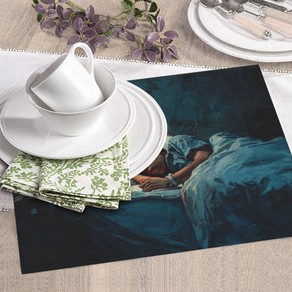 2-Pack Absorbent Kitchen Counter Mats – Calm Sleeping Child Oil Painting Design – Fast-Drying, Non-Slip, Foldable, Machine Washable – 18 x 16 Inches