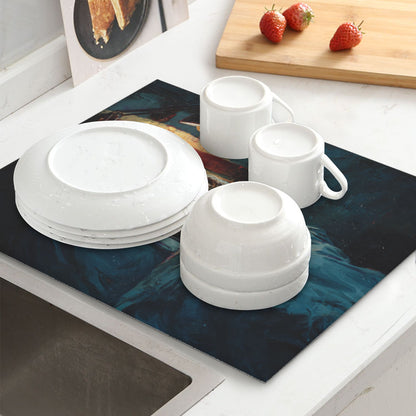 2-Pack Absorbent Kitchen Counter Mats – Calm Sleeping Child Oil Painting Design – Fast-Drying, Non-Slip, Foldable, Machine Washable – 18 x 16 Inches