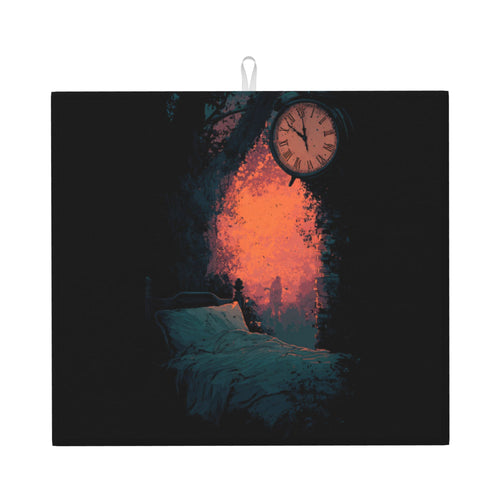 2-Pack Absorbent Kitchen Counter Mats – Vintage Clock & Burning Window Bedroom Art – Fast-Dry, Foldable, Non-Slip, Washable – 18 x 16 Inches