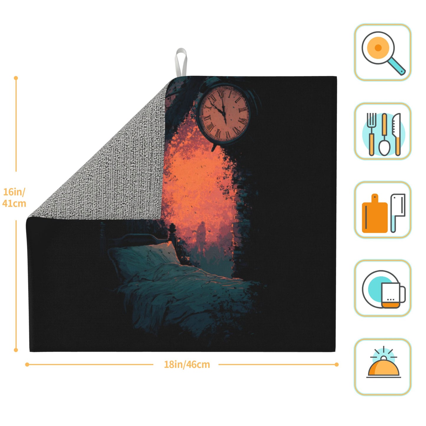 2-Pack Absorbent Kitchen Counter Mats – Vintage Clock & Burning Window Bedroom Art – Fast-Dry, Foldable, Non-Slip, Washable – 18 x 16 Inches