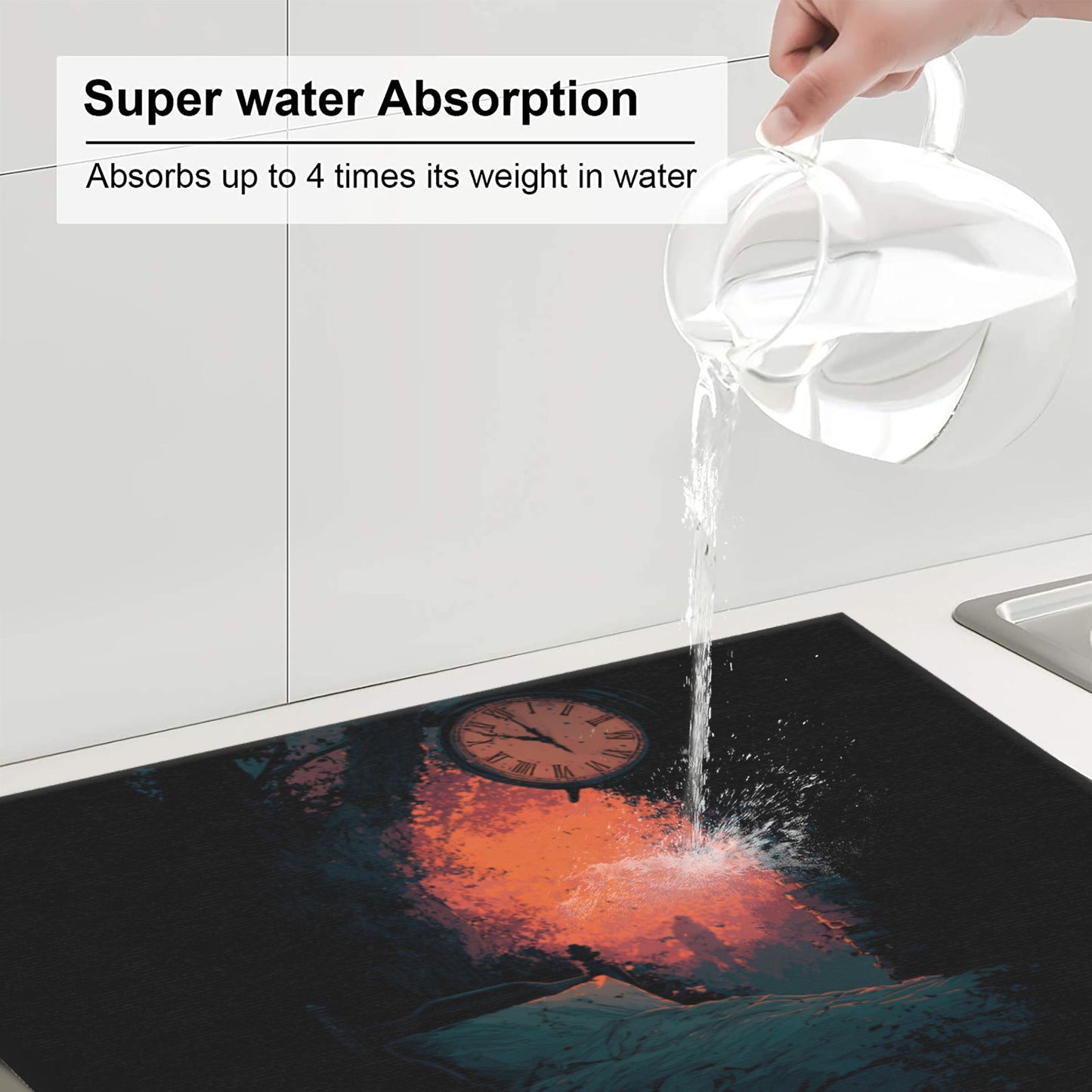 2-Pack Absorbent Kitchen Counter Mats – Vintage Clock & Burning Window Bedroom Art – Fast-Dry, Foldable, Non-Slip, Washable – 18 x 16 Inches