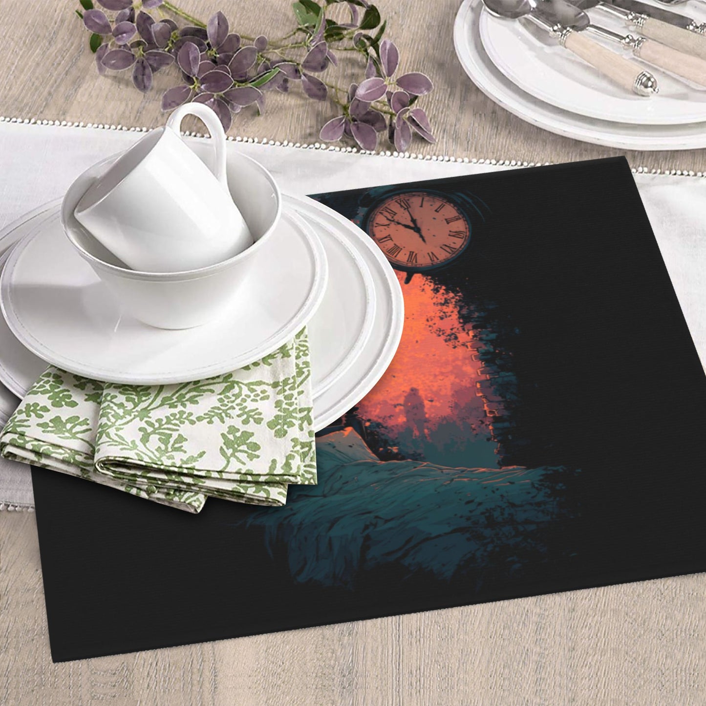 2-Pack Absorbent Kitchen Counter Mats – Vintage Clock & Burning Window Bedroom Art – Fast-Dry, Foldable, Non-Slip, Washable – 18 x 16 Inches