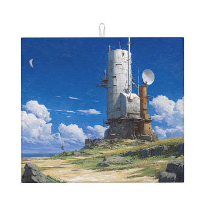 2-Pack Absorbent Kitchen Counter Mats – Sci-Fi Coastal Signal Tower Print – Fast-Drying, Foldable, Machine Washable – 18 x 16 Inches