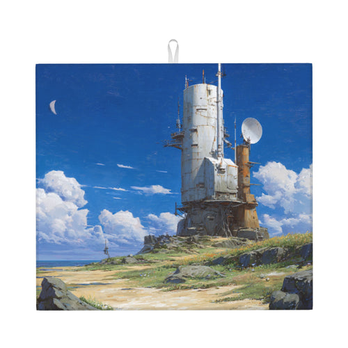 2-Pack Absorbent Kitchen Counter Mats – Sci-Fi Coastal Signal Tower Print – Fast-Drying, Foldable, Machine Washable – 18 x 16 Inches