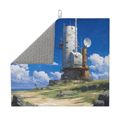 2-Pack Absorbent Kitchen Counter Mats – Sci-Fi Coastal Signal Tower Print – Fast-Drying, Foldable, Machine Washable – 18 x 16 Inches