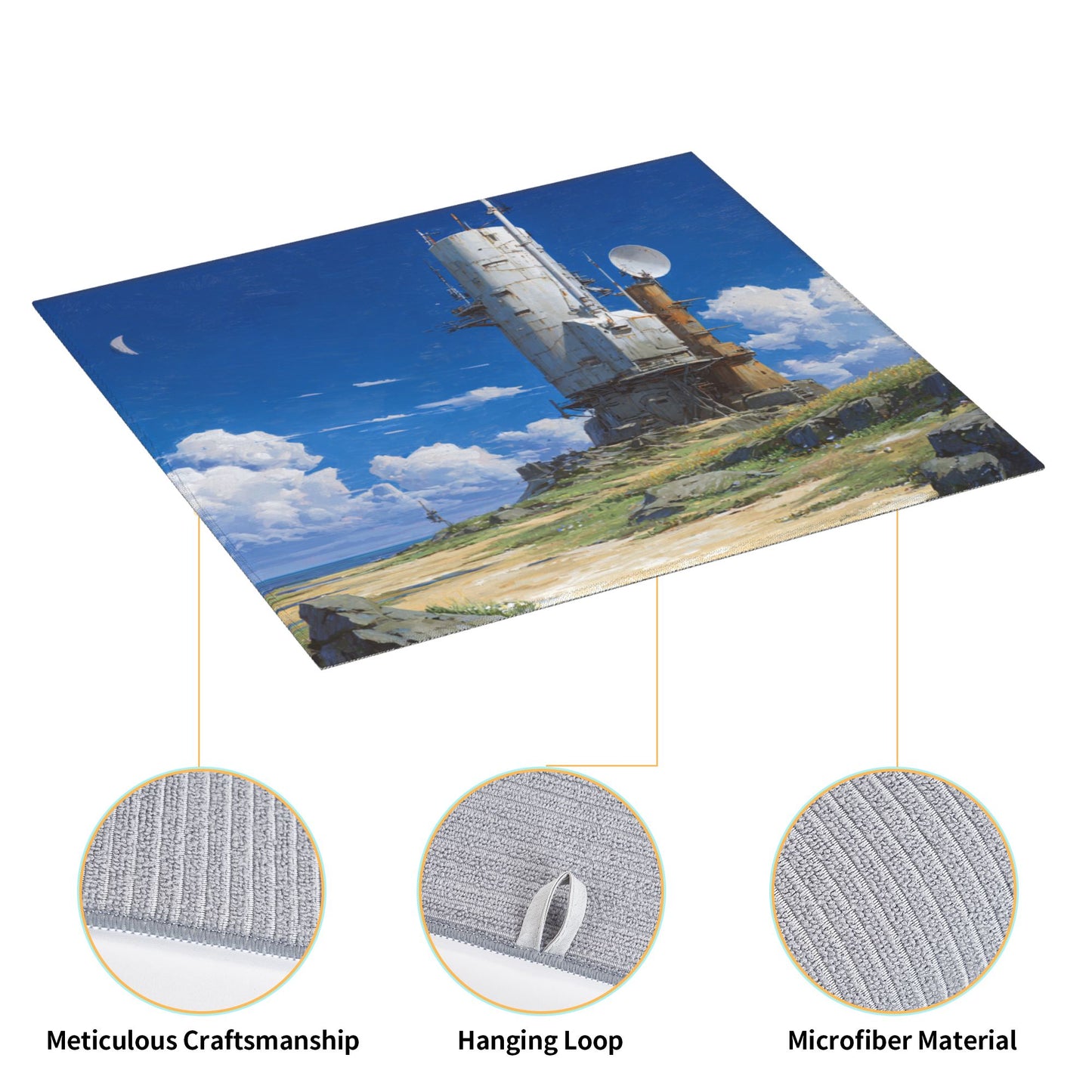 2-Pack Absorbent Kitchen Counter Mats – Sci-Fi Coastal Signal Tower Print – Fast-Drying, Foldable, Machine Washable – 18 x 16 Inches