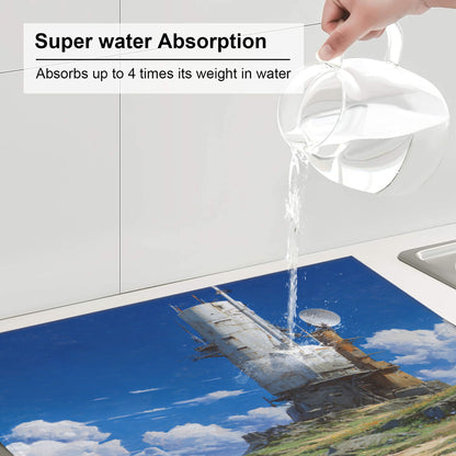 2-Pack Absorbent Kitchen Counter Mats – Sci-Fi Coastal Signal Tower Print – Fast-Drying, Foldable, Machine Washable – 18 x 16 Inches