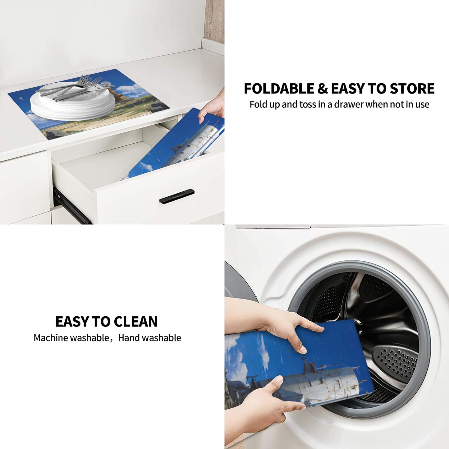 2-Pack Absorbent Kitchen Counter Mats – Sci-Fi Coastal Signal Tower Print – Fast-Drying, Foldable, Machine Washable – 18 x 16 Inches