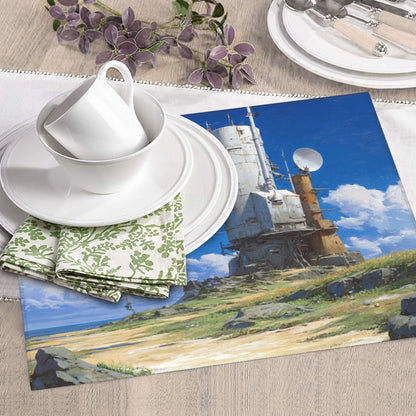 2-Pack Absorbent Kitchen Counter Mats – Sci-Fi Coastal Signal Tower Print – Fast-Drying, Foldable, Machine Washable – 18 x 16 Inches