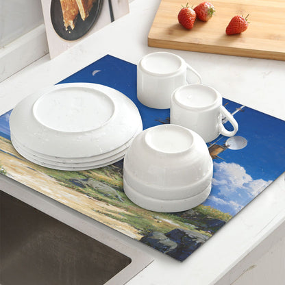 2-Pack Absorbent Kitchen Counter Mats – Sci-Fi Coastal Signal Tower Print – Fast-Drying, Foldable, Machine Washable – 18 x 16 Inches