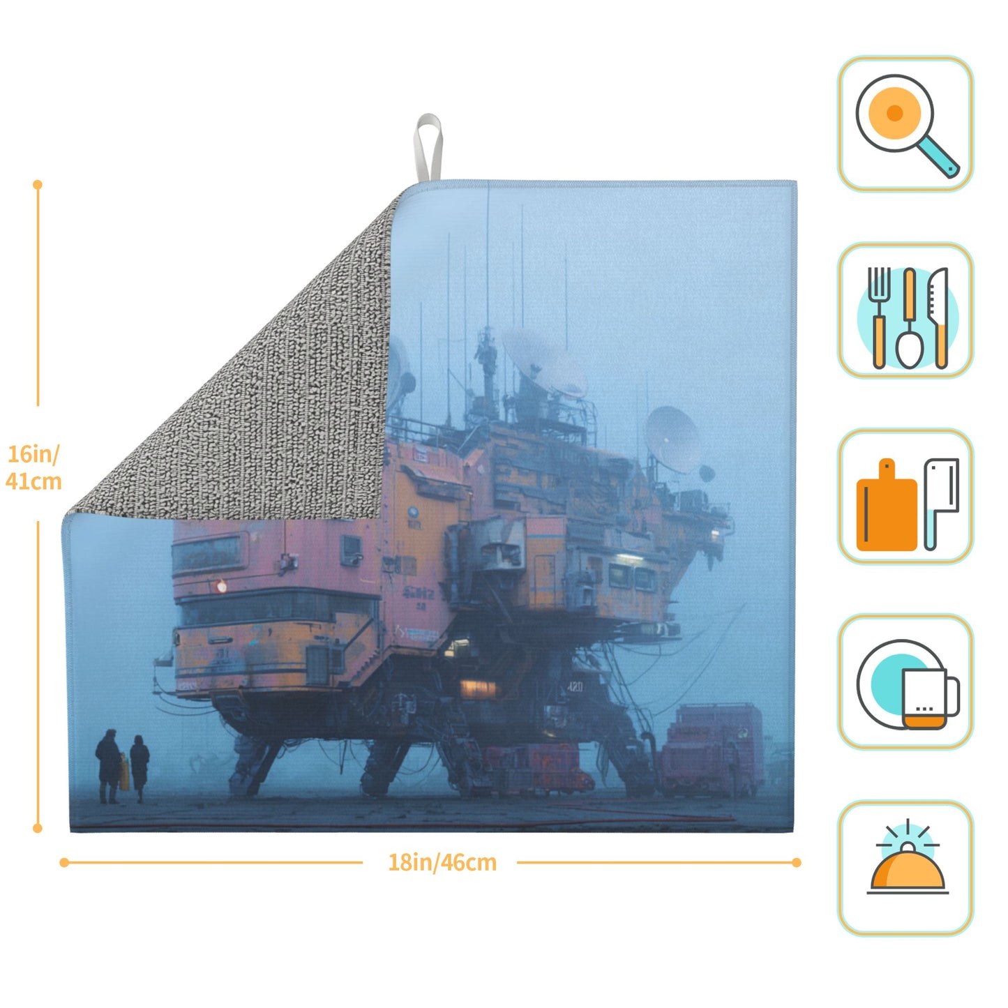 2-Pack Absorbent Kitchen Counter Mats – Cyberpunk Foggy Machine Structure Artwork – Quick-Dry, Anti-Slip, Foldable, Washable – 18 x 16 Inches