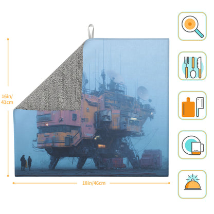 2-Pack Absorbent Kitchen Counter Mats – Cyberpunk Foggy Machine Structure Artwork – Quick-Dry, Anti-Slip, Foldable, Washable – 18 x 16 Inches