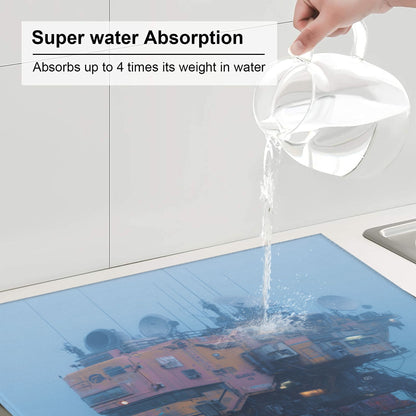 2-Pack Absorbent Kitchen Counter Mats – Cyberpunk Foggy Machine Structure Artwork – Quick-Dry, Anti-Slip, Foldable, Washable – 18 x 16 Inches
