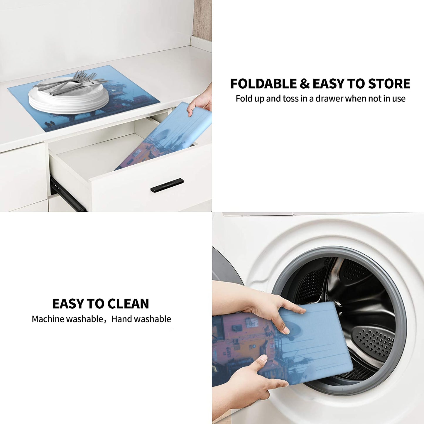 2-Pack Absorbent Kitchen Counter Mats – Cyberpunk Foggy Machine Structure Artwork – Quick-Dry, Anti-Slip, Foldable, Washable – 18 x 16 Inches