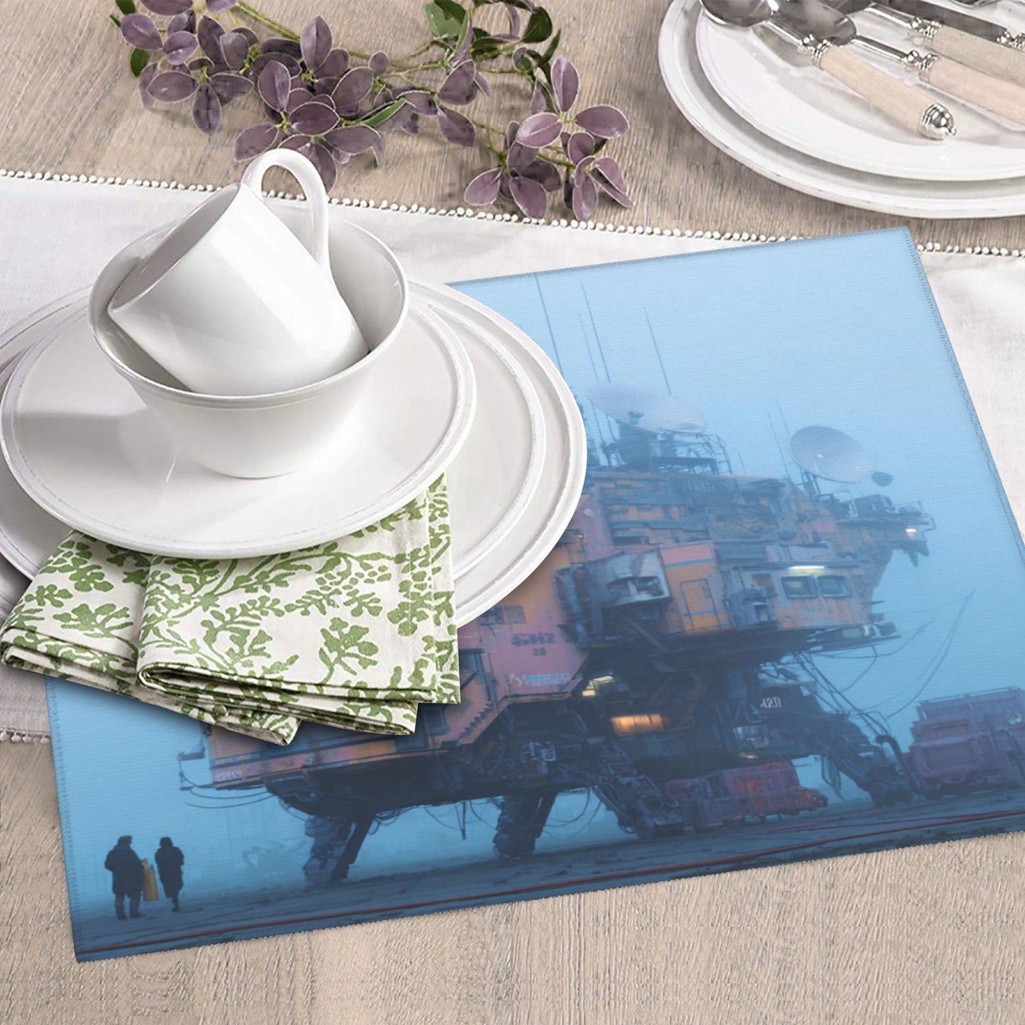 2-Pack Absorbent Kitchen Counter Mats – Cyberpunk Foggy Machine Structure Artwork – Quick-Dry, Anti-Slip, Foldable, Washable – 18 x 16 Inches