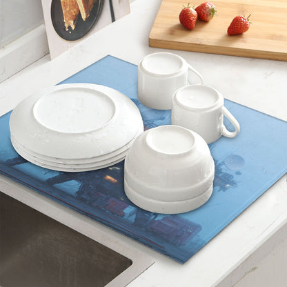 2-Pack Absorbent Kitchen Counter Mats – Cyberpunk Foggy Machine Structure Artwork – Quick-Dry, Anti-Slip, Foldable, Washable – 18 x 16 Inches