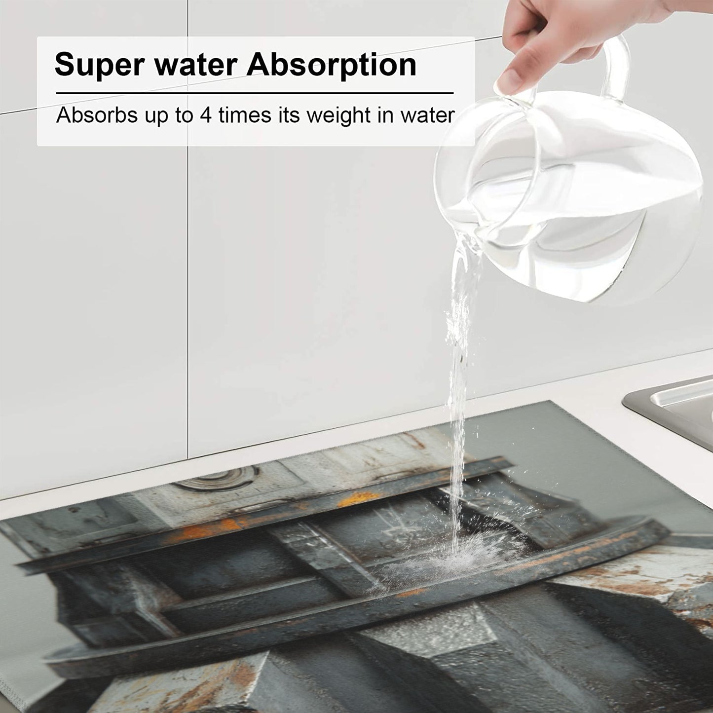 2-Pack Absorbent Kitchen Counter Mats – Rustic Metal Gear Design – Fast-Drying, Non-Slip, Machine Washable – 18 x 16 Inches