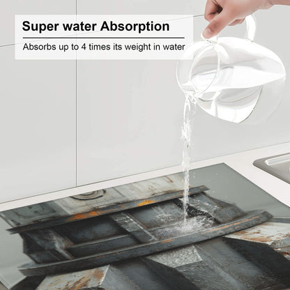 2-Pack Absorbent Kitchen Counter Mats – Rustic Metal Gear Design – Fast-Drying, Non-Slip, Machine Washable – 18 x 16 Inches