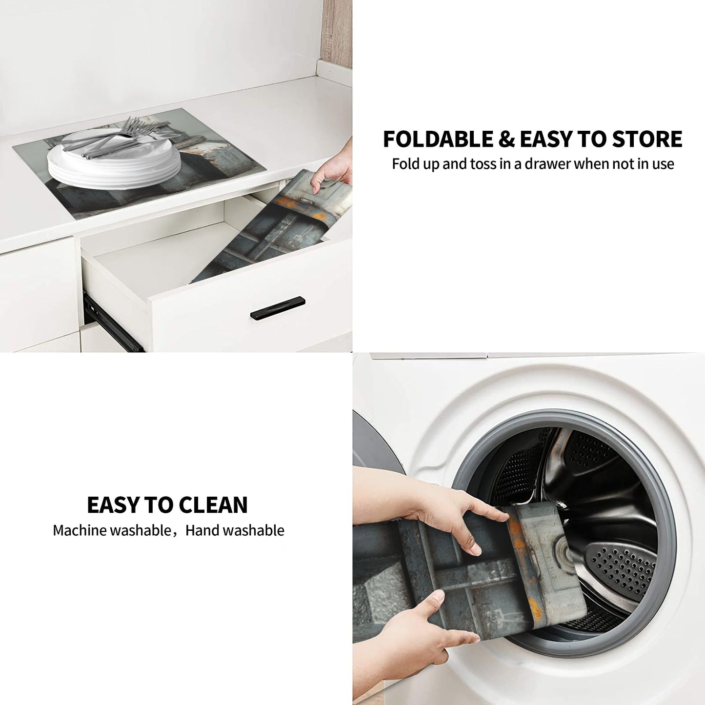 2-Pack Absorbent Kitchen Counter Mats – Rustic Metal Gear Design – Fast-Drying, Non-Slip, Machine Washable – 18 x 16 Inches