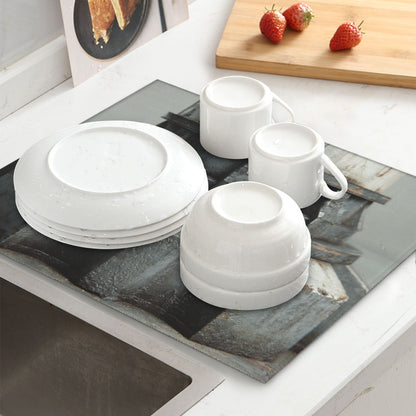 2-Pack Absorbent Kitchen Counter Mats – Rustic Metal Gear Design – Fast-Drying, Non-Slip, Machine Washable – 18 x 16 Inches