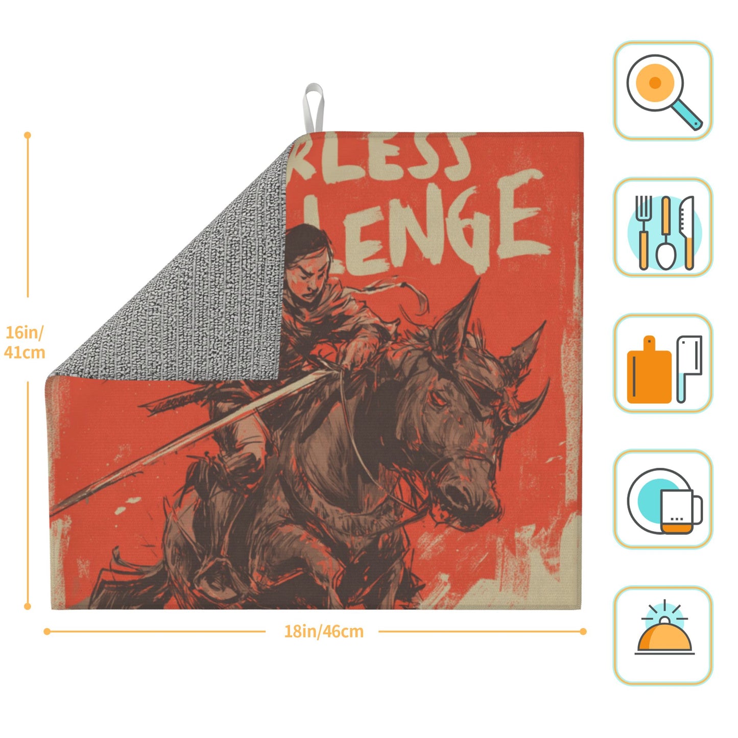 2-Pack Absorbent Kitchen Counter Mats – Comic-Inspired Warrior Illustration – Quick Dry, Non-Slip, Washable – 18 x 16 Inches