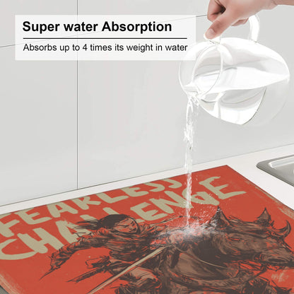2-Pack Absorbent Kitchen Counter Mats – Comic-Inspired Warrior Illustration – Quick Dry, Non-Slip, Washable – 18 x 16 Inches