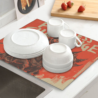 2-Pack Absorbent Kitchen Counter Mats – Comic-Inspired Warrior Illustration – Quick Dry, Non-Slip, Washable – 18 x 16 Inches