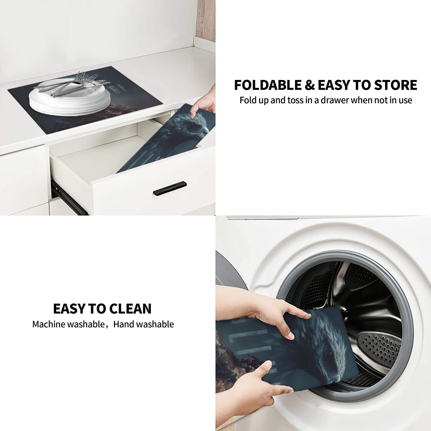 2-Pack Absorbent Kitchen Counter Mats – Bold Eagle & Warrior Poster Art – Quick Drying, Anti-Slip, Machine Washable – 18 x 16 Inches