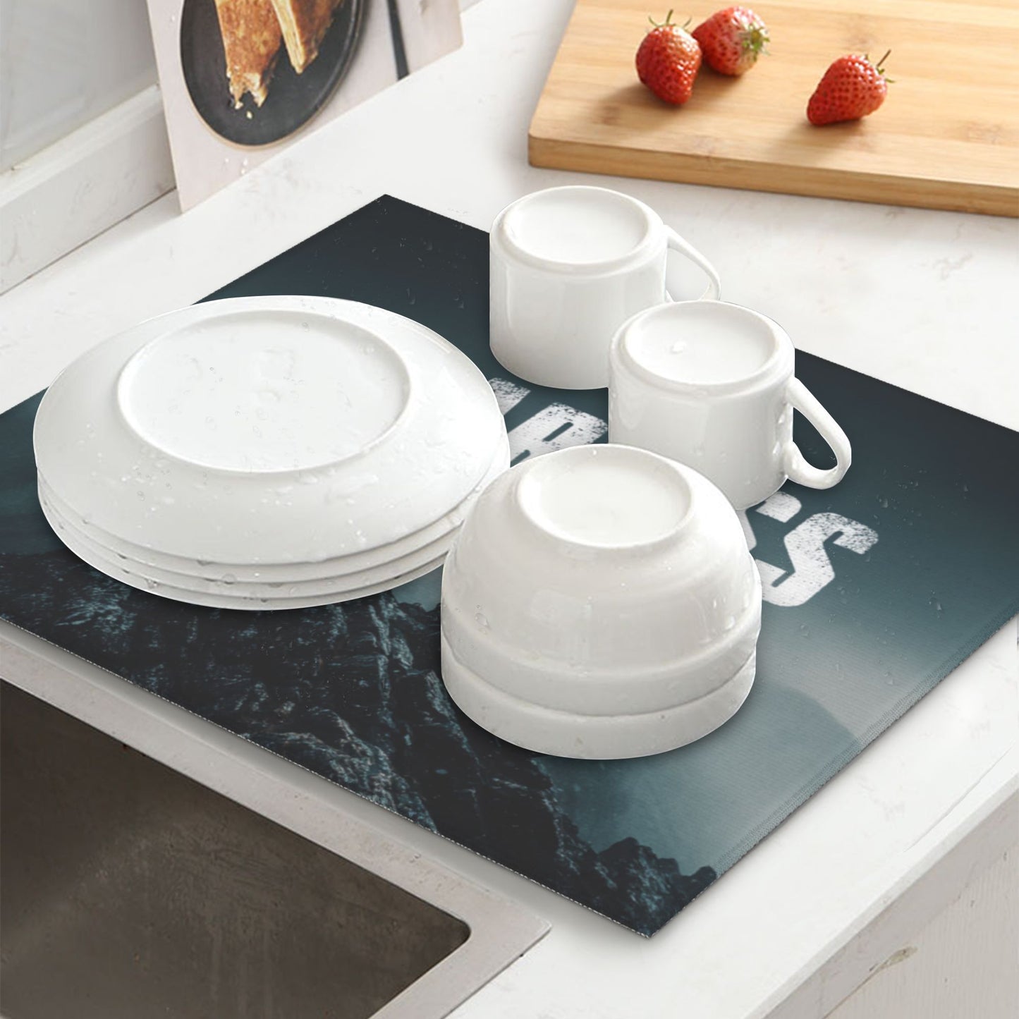 2-Pack Absorbent Kitchen Drying Mats – Mountain Explorer with   Typography – Quick-Dry, Non-Slip, Washable – 18 x 16 Inches Each